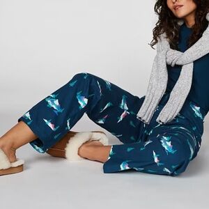 NWT Eddie Bauer Women’s Flannel Pajama Bottoms, Blue with Evergreen Trees, XL